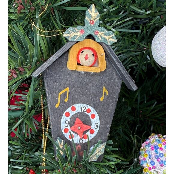 Vintage Wooden Cuckoo Clock Ornament Handmade - Slight Damage - Picture 1 of 3